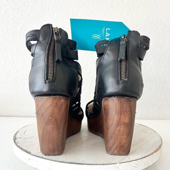 NEW Lane Boots BECCA Womens Black Wedges 7.5 Western Sandals Cowgirl Leather - Picture 3 of 11
